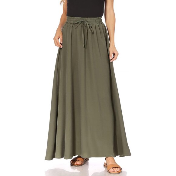 Trendy Green Maxi Skirt for Women - Flowy High Waist Design, Summer Essential - Picture 1 of 4